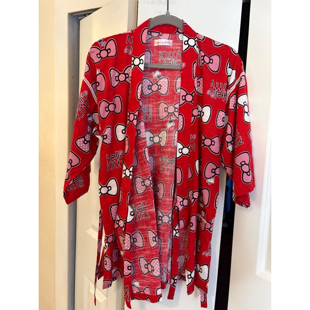 Hello Kitty Sanrio Yukata Kimono Robe Red Bow Print‎ 100% Cotton L 2011